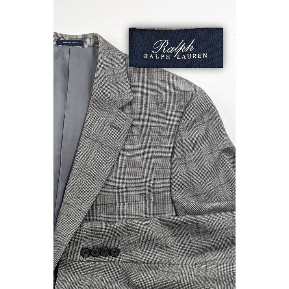 Lauren Ralph Lauren Blazer Suit Jacket 100% Wool Prince Of Whales Gray 42L 44"